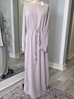 INAYAH Pom-Pom Trim Tassel Tie Maxi Dress in Mauve